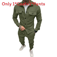 (Army Green,S)Mens Casual Long Sleeve Jacket And Pants 2piece Set With Polyester Fabric Autumn For