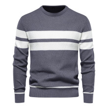 (Gray Blue,XXL)Mens Autumn Sweater With Color Blocking And Striped Design For Leisure Daily