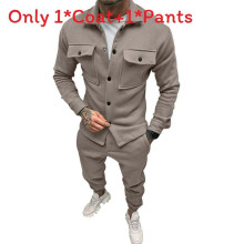 (Tan,L)Mens Casual Long Sleeve Jacket And Pants 2piece Set With Polyester Fabric Autumn For