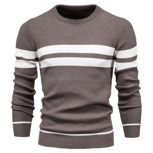 (Brown,XL)Herren Herbst Pullover mit Colorblocking und Streifendesign für Freizeit täglich