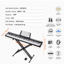 SucceBuy digitale piano, 88 toetsen, semi-gewogen, 1000 tonen, inclusief standaard en hoofdtelefoon