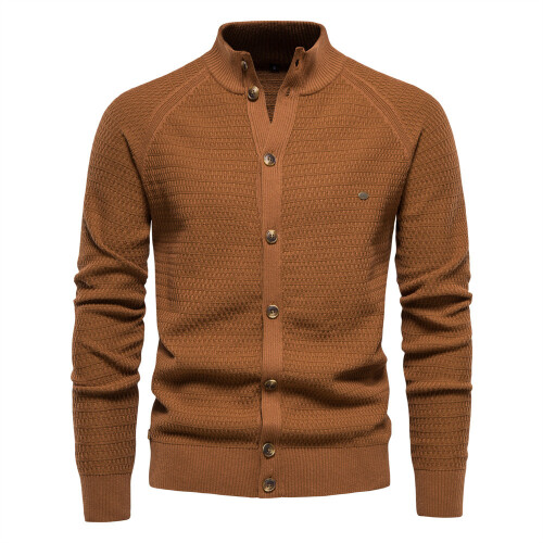 (Chocolate,L)Men Solid Color Knit Top With Simple Design And High Flexibility Winter For