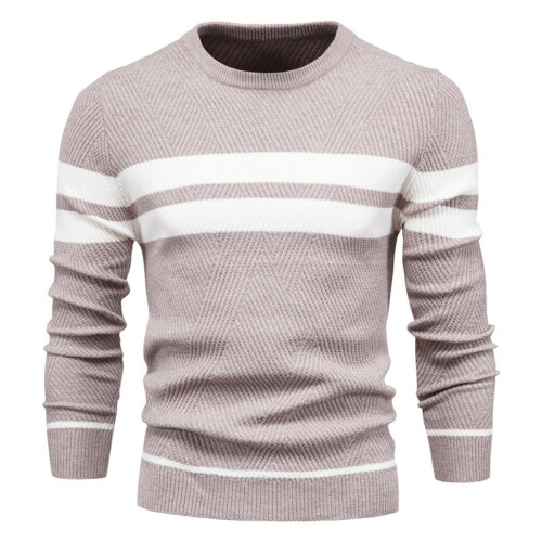 (Beige,L)Herren Herbst Pullover mit Colorblocking und Streifendesign für Freizeit täglich