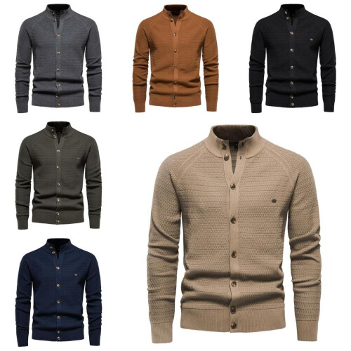(Navy,M)Men Solid Color Knit Top With Simple Design And High Flexibility Winter For 2