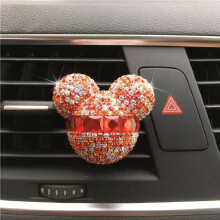 (Red)Mickey Mouse Car Perfume Air Conditioner Mouthpiece Fashion Rhinestones Classic