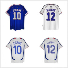 (Matches the image, M) France Retro Jersey 98-06 Zidane 10 Henry 12 Thai Version Short Sleeve Football Soccer Shirt Fan Gift