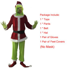 (Costume(No Mask),S)Santa Grinch Cosplay Kostüm Wie der Grinch Weihnachten Anzug Set Halloween