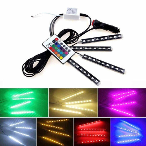 Car Rgb Led Neon Interior Light Strip Wireless Remote Control Decorative Lights 2