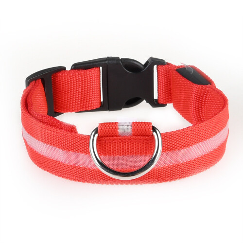 (Red,M)Pet Products Dog Led Light Collar Convenient And Practical Monochrome Polyester