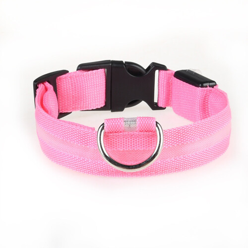 (Pink,M)Pet Products Dog Led Light Collar Convenient And Practical Monochrome Polyester