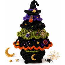(Dark Green) Halloween Tree DIY Crochet Kit,Craft Set to Make Sparkling Pendants with Rhinestones Hemp Ropes