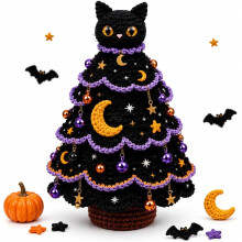 (Light Grey) Halloween Tree DIY Crochet Kit,Craft Set to Make Sparkling Pendants with Rhinestones Hemp Ropes