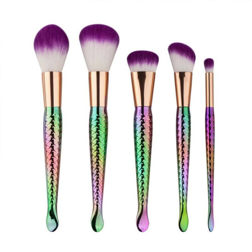 (5PCS Multicolor)Mermaid Make Up Brushes Set Foundation Eyebrow Eyeliner Blush Tool Cosmetic