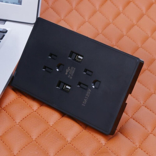 (Black(1pc))2 Packs 2 Outlet 2 Usb Port Wall Socket Charger Ac Power Receptacle Panel Plate