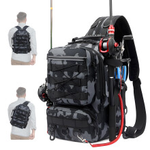 Misvayli Fishing Tackle Bag Backpack, Large Waterproof Fishing Gear Storage Bag with Rod Holder, Padded Shoulder Straps for Hiking Hunting