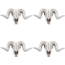 4X Resin Sheep Skull Wall Hanging 3D Animal Longhorn Sculpture Figurines Crafts Horns Home Decor