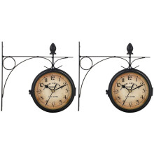 2X Retro Wall Clock Double-Sided European Antique Style Classic Wall Hanging Clocks Wrought Iron Wall Clock