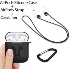 (Black)Airpods Wireless Kopfhörer Schutzhülle Set Silikon Flip Style Einfarbig