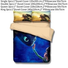 (Train Dragon,Double)Conjunto de capa de edredom infantil solteiro desenhos animados fofo confortável