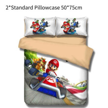 (Super Mario,Pillow Case)Conjunto de capa de edredom infantil solteiro desenhos animados fofo confortável