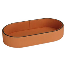 PU Leather Storage Box Entrance Jewelry Organizer Box Desktop Cosmetics Miscellaneous Tray Home Room Decoration Orange