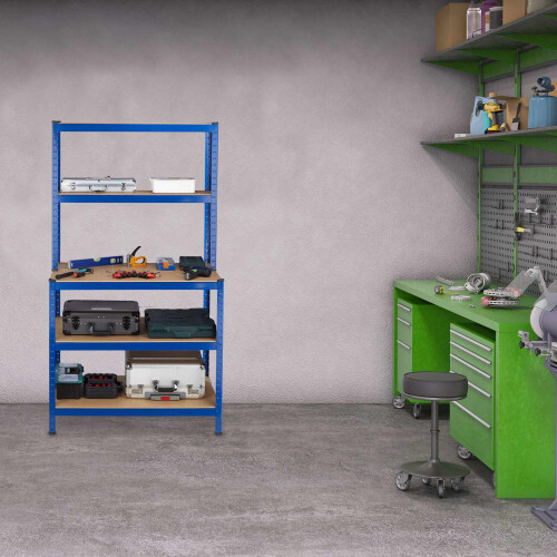 Lagerregal mit Werkbank blau