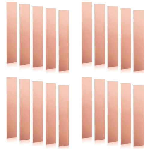 Pacote com 20 Folhas de Ânodo de Cobre Puro (99,995% Puro) para Galvanoplastia e Galvanoplastia, Tira de Eletrodo de Cobre 0,04 X 1 X 6 Polegadas