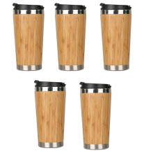 2026 5X 450ml Tasse à café de voyage en bambou avec couvercle, tasse à café réutilisable en bois Amboo couleur