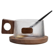 Service à café 2026, tasse à thé en verre avec cuillère et sous-verre en bois, tasse à thé au lait simple pour la maison