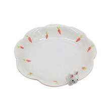 Assiette plate en céramique blanche 2026, motif lapin, pour servir des aliments.