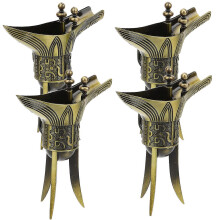 2026 Chinese Cup Ancient Style Drinking Cups for Home Use 4Pcs Dark Brown Alloy