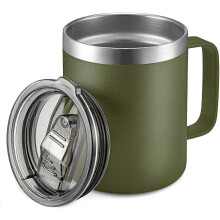 2026 12oz Stainless Steel Coffee Mug Handle, Double Wall Vacuum Travel Mug, Cup Lid, Army Green