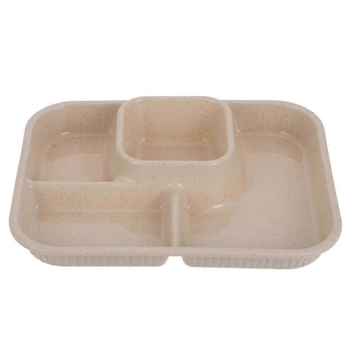 2026 Reusable Rectangular Divided Snack Serving Plate Home Kitchen Use 26.50X20.70X4.50CM Beige 1Set