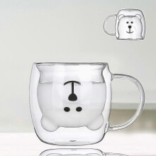 2026 Tasse en verre Ă double isolation, motif animal mignon (ours) (avec anse)