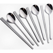 Ensemble de couverts en acier inoxydable 4 pièces 2026 avec cuillères et baguettes (Argent, 8 pièces)