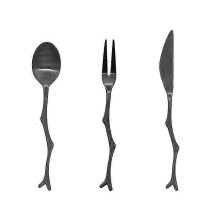 Ensemble de 3 couverts (cuillère et fourchette) style vintage, motif branches d'arbre et fruits, pour la maison et le restaurant (noir)