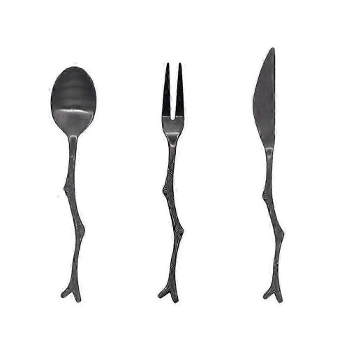 2026 3pcs Spoon Fork Set Vintage Flatware Tree Branch Fruit Cutlery Home Restaurant (Black)