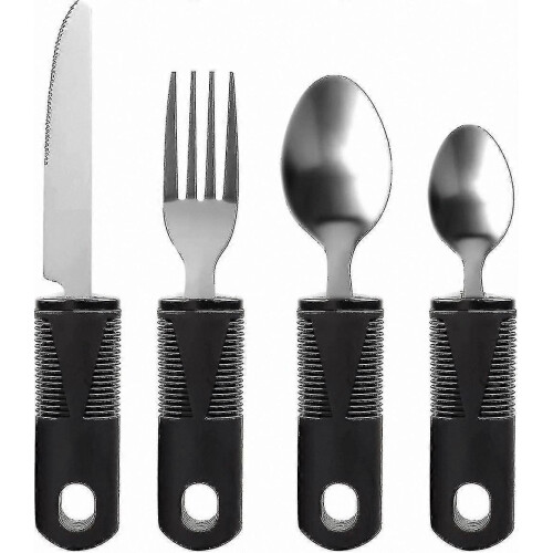 2026 Adaptive Dining Utensils Set Soft Grip Cutlery for Elderly and Special Needs 4-Piece Black