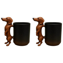 Mug à café fait main 2X 325 ml (11 oz) motif teckel - Tasse en céramique à motif chien saucisse - Cadeau idéal pour les amoureux des chiens