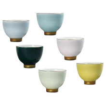 Tasses à thé en céramique 2026, motif « Réunion entre amis », décoration intérieure, lot de 6, couleurs assorties, 6 x 4,5 x 4,5 cm