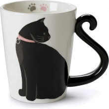 Keramiktasse, weiß, mit handbedruckten Designs – handgefertigt für Katzenliebhaber (12 Unzen) – 2026