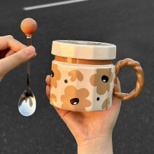 2026 Becher mit Löffeldeckel, Kaffeetassen, Keramik-Wasserbecher für Jungen und Mädchen, Milchbecher für Paare