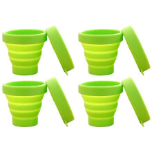 Lot de 4 bouteilles de voyage pliables en silicone avec couvercles - Vertes