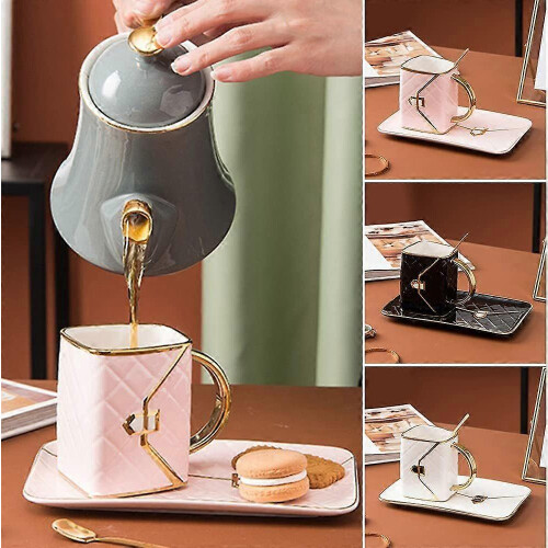 2026 Bag Shaped Ceramic Coffee Mug Set, Tea Cup Golden Spoon Tray - Both Cold Tea Cup Office 2