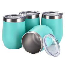 2026 4 Pack 12Oz Wine Glasses Set Stainless Steel Wine Tumbler Cups Lid Set Family Party Use Blue