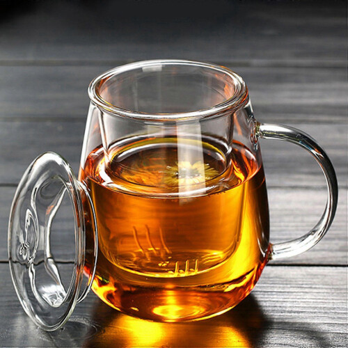 2026 2x 550ml Teebecher mit Deckel, Teeservice, Bierbecher, Bürobecher, Glasbecher, chinesisch, transparent 2