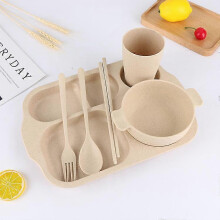 2026 Children's Cutlery Set Bowl Cup Spoon Chopsticks Plate Cutlery Set (Beige)