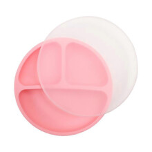 Assiettes à ventouse pour tout-petits 2026 - Assiettes pour bébés - Assiettes compartimentées en silicone - Sans BPA - Sûres - Couvercle rose