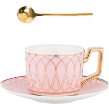 Service à thé élégant en céramique 2026, tasse et soucoupe, 24 cl, motif géométrique, idéal pour le thé de l'après-midi.