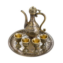 Juego de tazas y cafetera turca 2026, cafetera de cobre hecha a mano para estufa, ideal para fiestas de té turcas en casa.